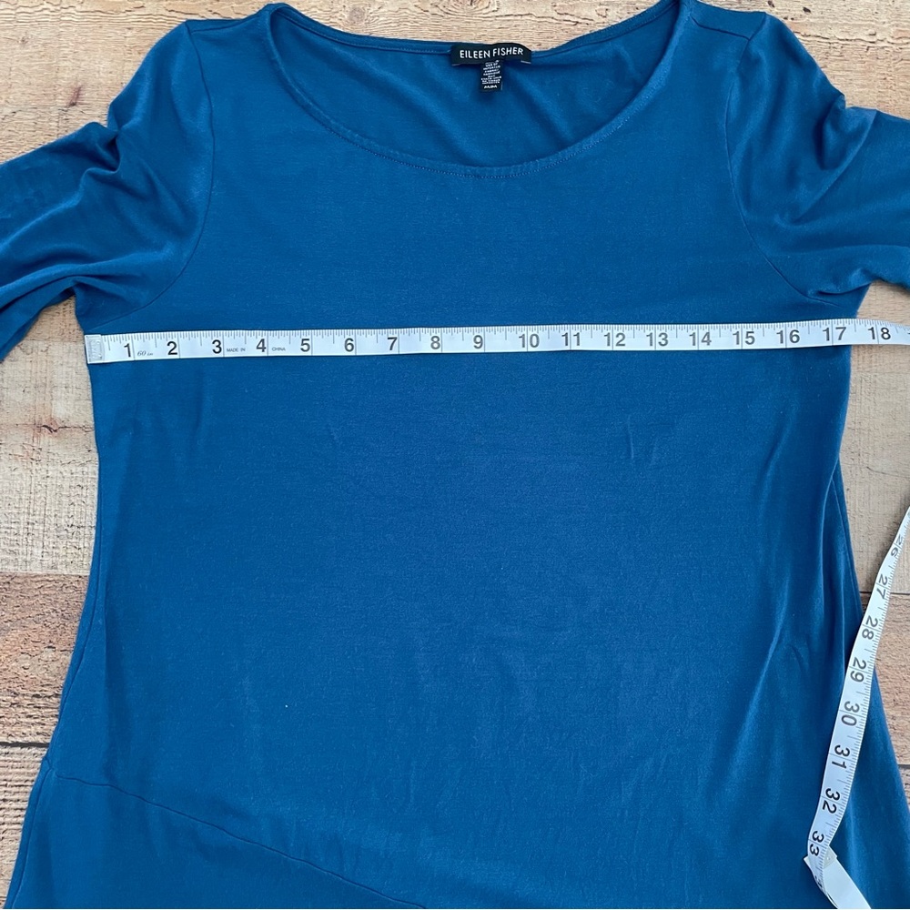 Eileen Fisher Jersey Knit Long Sleeve Top Assymetrical Hem Blue Size MEDIUM - Picture 3 of 7